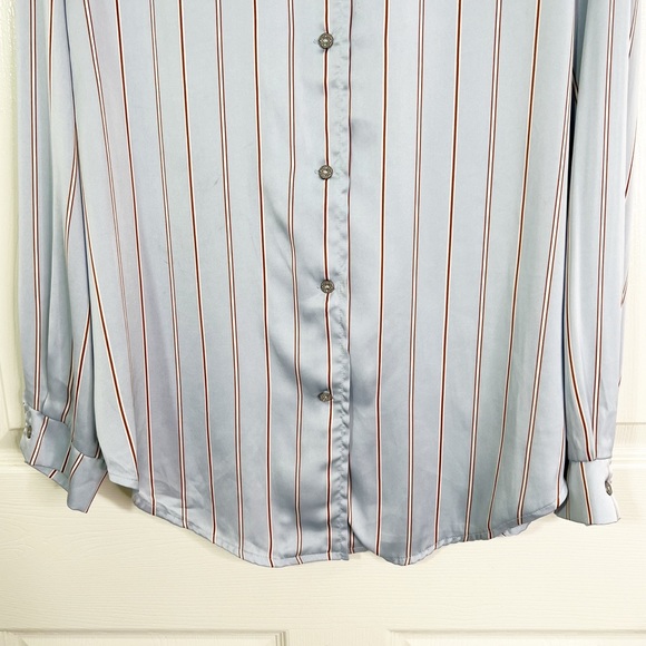 Hello Nite! Revolve Satin Pinstripe Long Sleeve Button Down Pajama Top Size S - Picture 4 of 7